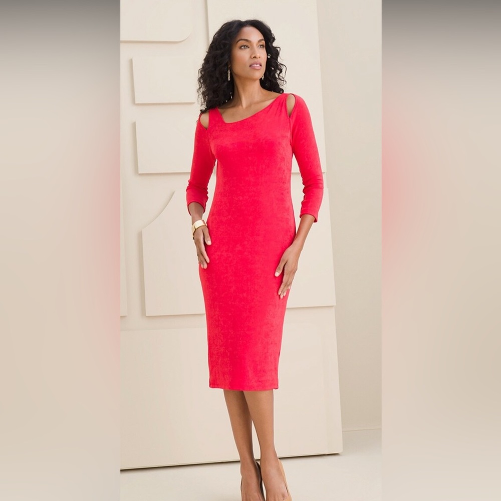 NWT Chico’s Split Shoulder Dress Cherry Pop Size 4